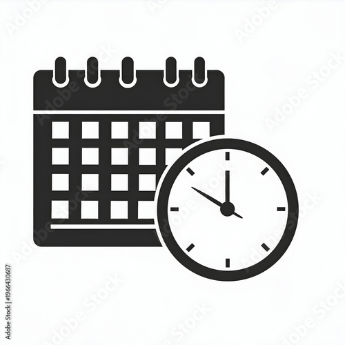 Simple calendar and clock icon illustrating time management, scheduling, and deadlines, suitable for productivity, planning, and organization concepts in modern business visuals.