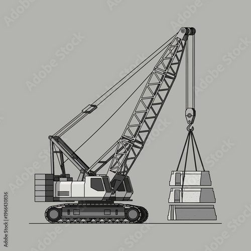 Heavy-duty crawler crane lifting concrete blocks at construction site