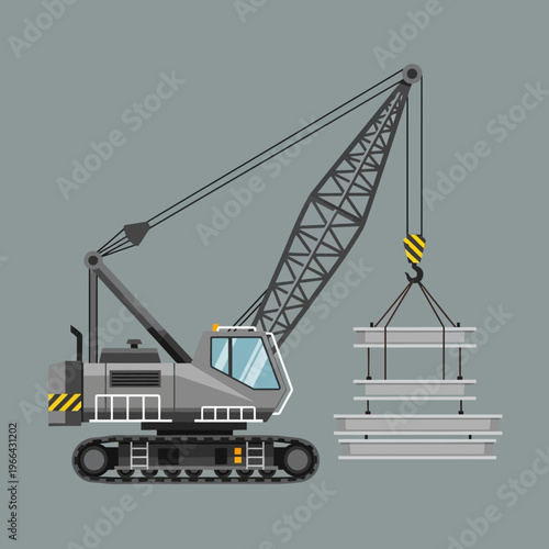 Heavy Duty Crawler Crane Lifting Steel Beams at Construction Site