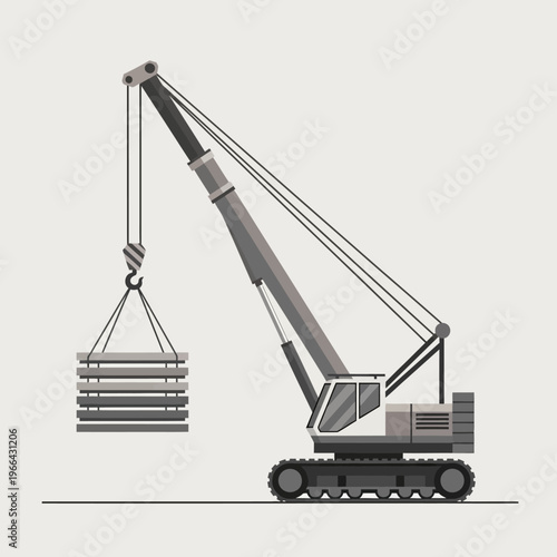 Heavy duty crawler crane lifting concrete slabs at construction site