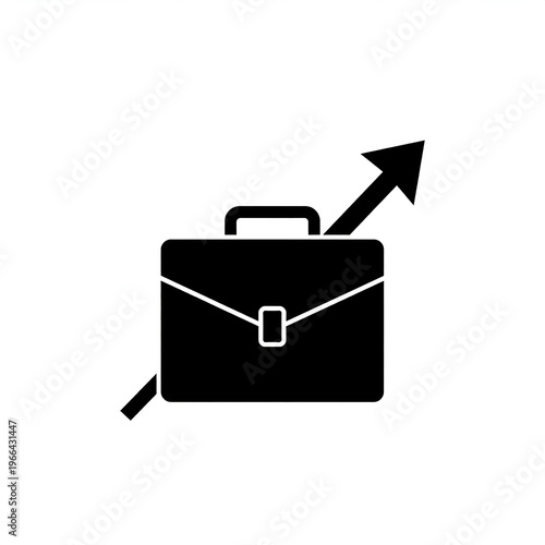 Minimalist business briefcase icon with an upward arrow, representing career growth, financial progress, and professional success in a simple and modern graphic design.