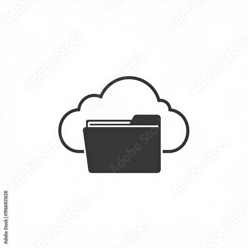 Modern cloud storage concept with a folder inside a cloud outline, representing digital data storage, online backup, file management, and cloud computing technology.