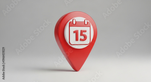 Red Location Pin with Calendar Icon Indicating the 15th Day.
