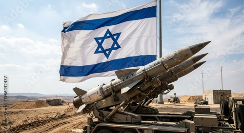 The Israeli flag painted on an old wall with a barbed wire fence.
