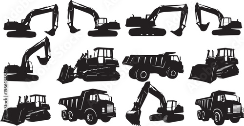 Construction Vehicles Silhouettes Heavy Machinery Icons