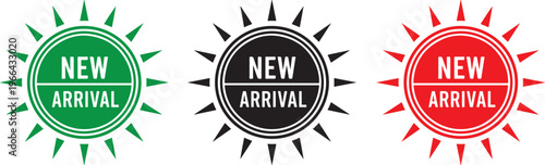 Set of three sunburst style new arrival badges