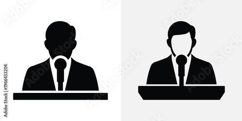Black and white businessmen with microphones silhouettes