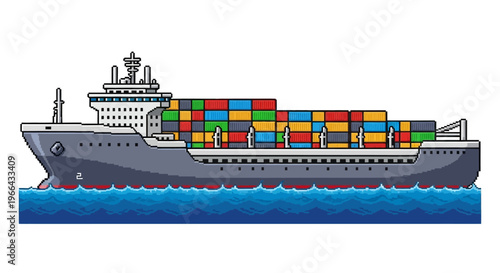 Large cargo ship carrying colorful containers across the ocean.