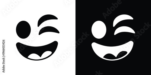 Black and white winking face emojis on contrasting backgrounds