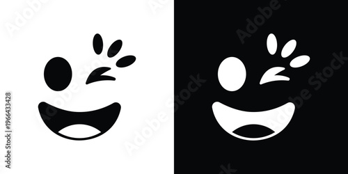 Black and white smiling face emoticon with tears of joy