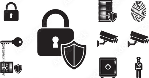 Security icons and symbols for protection and safety measures