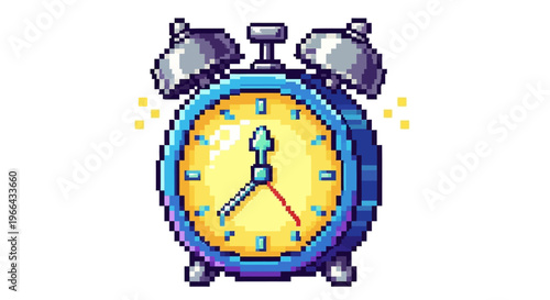Pixel Art Alarm Clock Ringing Loudly.