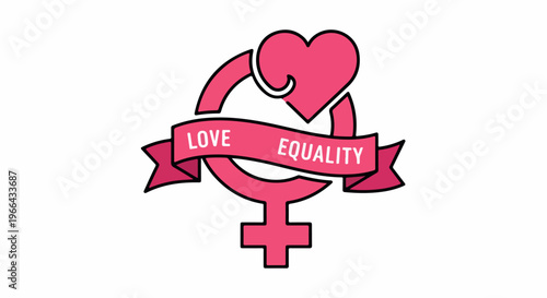 Pink logo featuring a heart and equality symbol with 'LOVE' and 'EQUALITY' on a banner, against a white background.