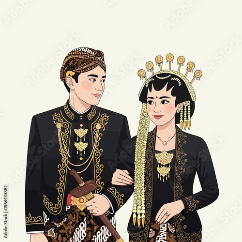 Javanese Wedding Couple Illustration
