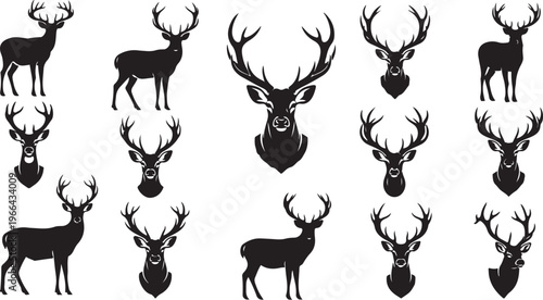 Deer Silhouettes Collection on White Background