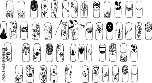 Black and White Line Art Nail Design Illustrations - Beauty, Fashion, Manicure