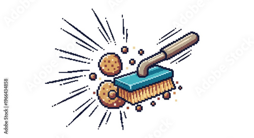 Cleaning Brush Scrubbing Grimy Surface with Bubbles.