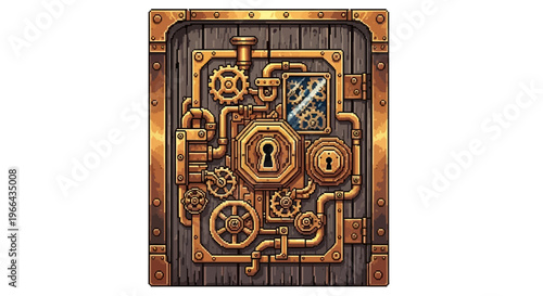 Intricate Steampunk Vault Door with Gears and Pipes.