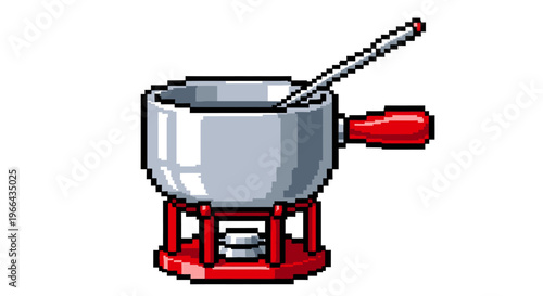 Pixel Art Fondue Pot with Spoon and Burner.