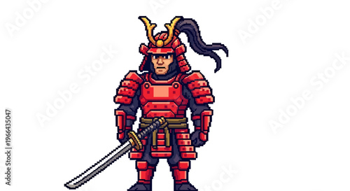 Illustration of a Japanese Samurai Warrior in Traditional Armor.