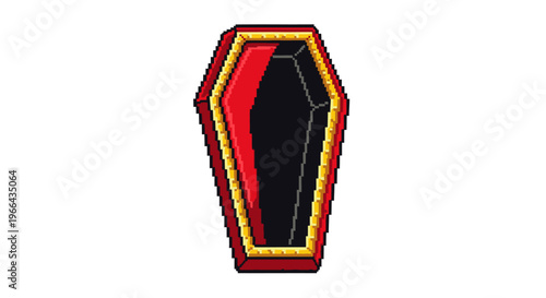 Stylized Coffin Icon with Red and Black Interior.