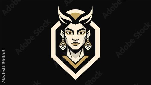 Stylized female portrait with horns