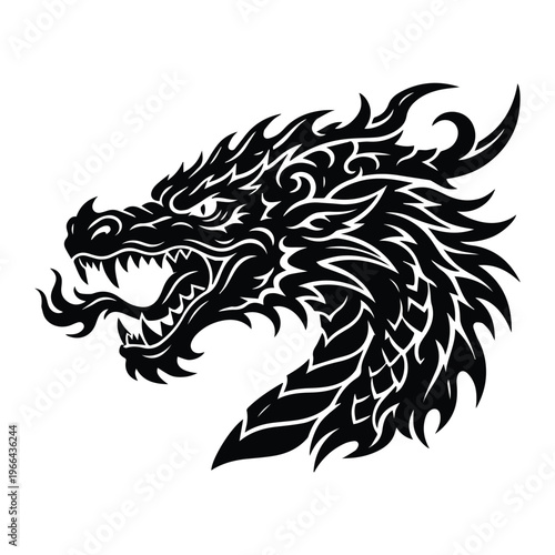 Dragon head tattoo design Icon Silhouette vector black design on a white background