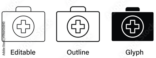 First aid kit line icon set. Vector illustration.