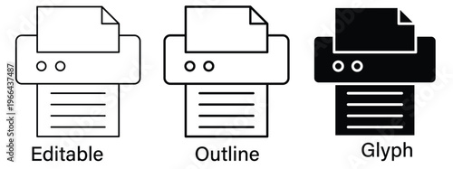 Printer line icon set. Vector illustration.