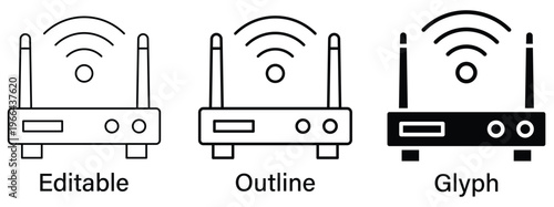 Router line icon set. Vector illustration.