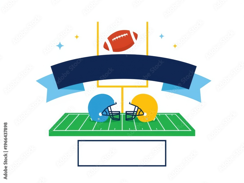 Naklejka premium American football field with two helmets facing each other isolated on white background