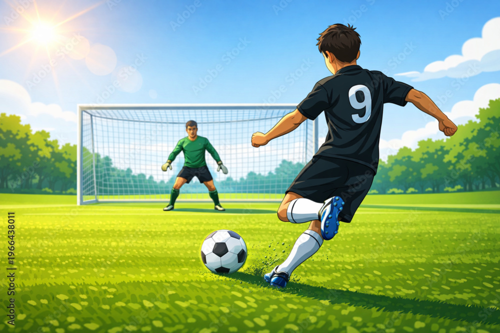 Obraz premium Young soccer player skillfully controlling a ball during a match