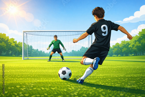 Young soccer player skillfully controlling a ball during a match
