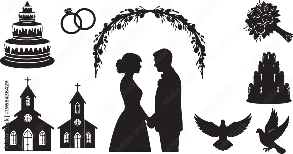 Fototapeta premium Wedding Silhouette Icons for Planning and Decoration