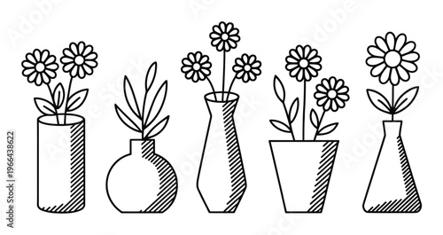 Vases with Flowers Vector Illustration