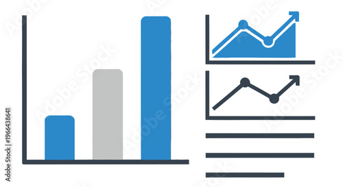 Visual representation of data analysis with bar graphs and line charts