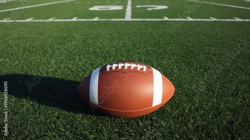 A football sitting on a field isolated on white background