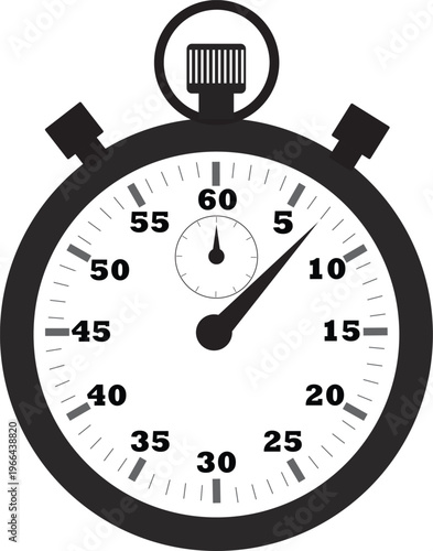 Classic stopwatch timer isolated on white background, symbolizing speed, timekeeping, and measurement in a simple graphic style, Stopwatch Icon