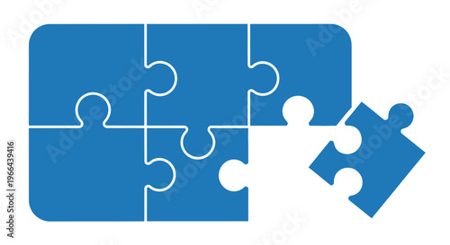 Blue puzzle pieces with one piece missing representing connection and completion