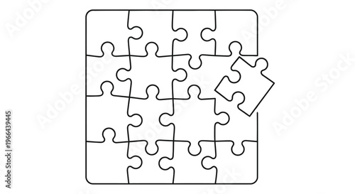A partially completed jigsaw puzzle with several pieces connected and one missing