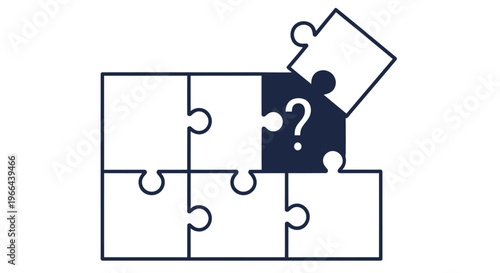 Missing puzzle piece with a question mark signifies problem solving and incomplete concepts
