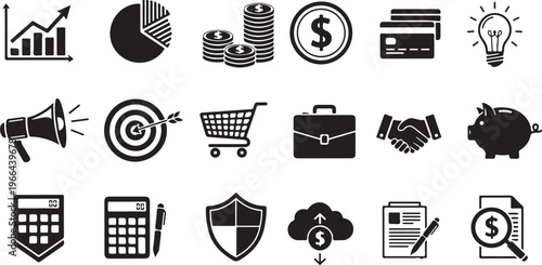 Business Finance Icons for Marketing and Investment Strategy Planning