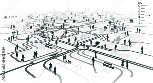 Abstract Urban Network of People and Paths.