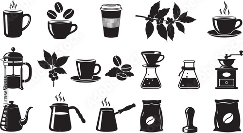 Coffee and Tea Brewing Methods and Accessories Icon Set