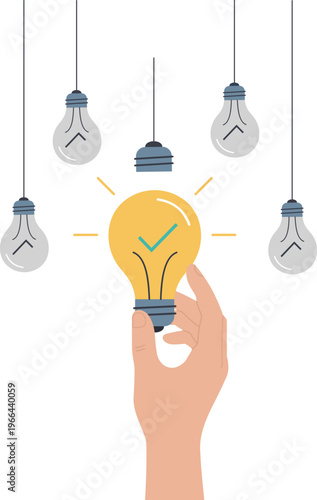 Hand Choosing the Brightest Glowing Idea Lightbulb