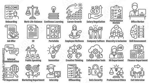 Obraz na płótnie Minimalist Outline Vector Icons for Career, Business, and Job Search