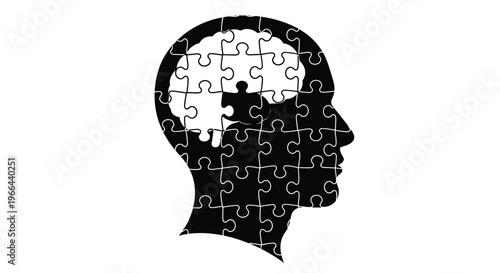A human head silhouette composed of puzzle pieces with one piece missing