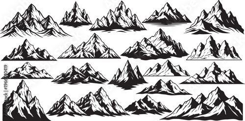 Collection of black and white mountain range illustrations