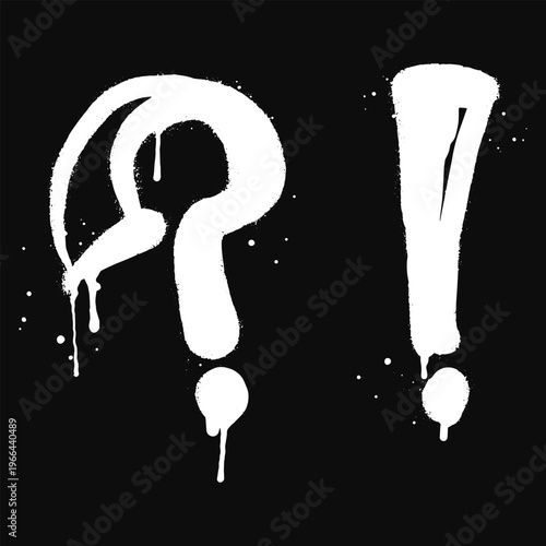 Set of Spray painted graffiti question marks and exclamation mark. isolated on white background. vector illustration
