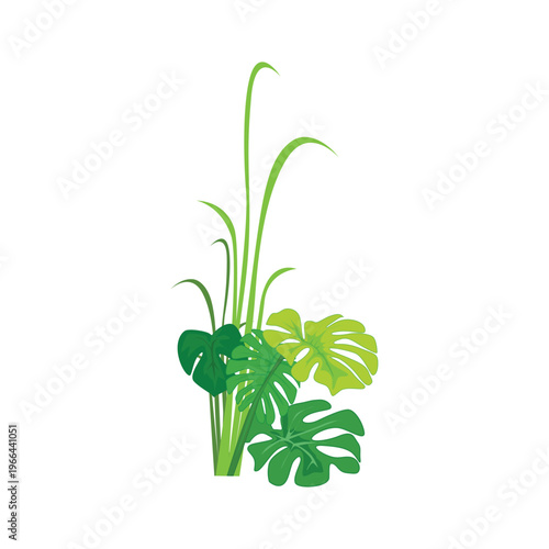 Monstera Deliciosa Vector Graphic. Minimalist monstera foliage vector illustration. botanical monstera illustration isolated on white. green monstera leaf flat vector. Tropical houseplant art